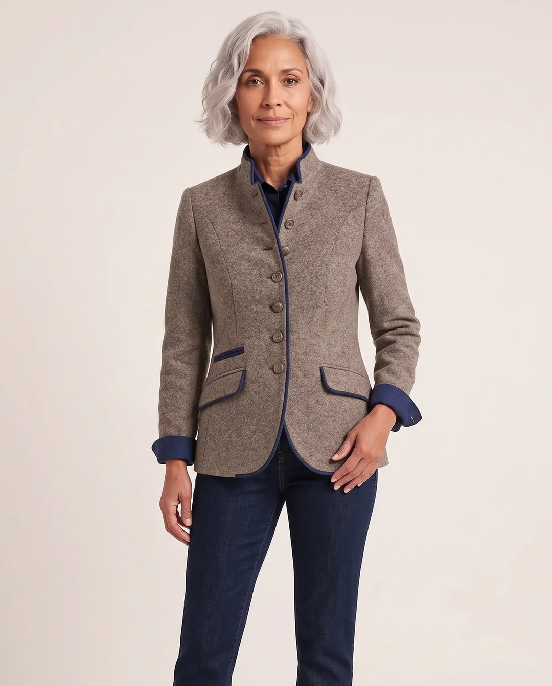 Harriet – Stand Collar Piped Blazer - cover