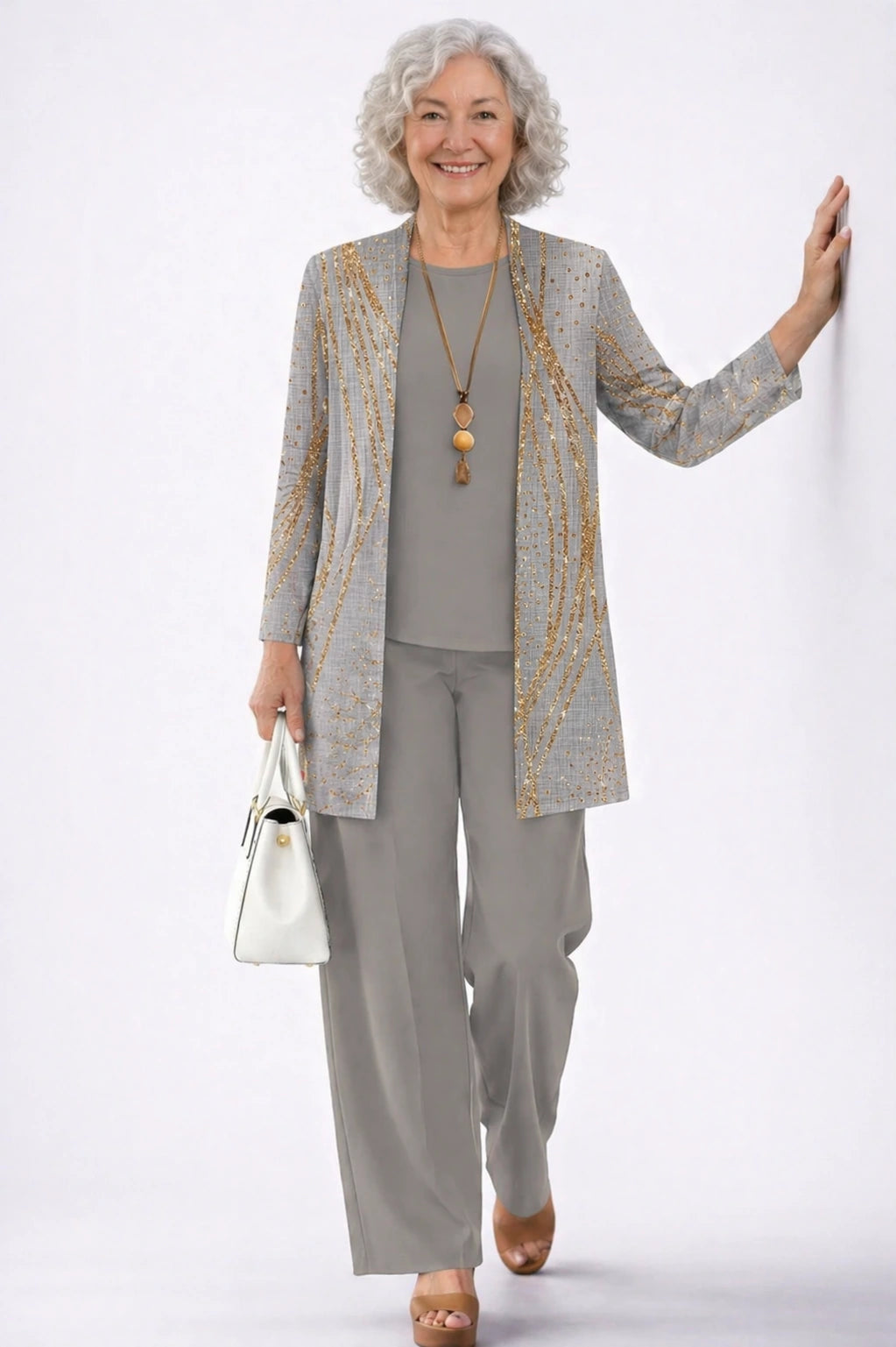 Estelle – Dove Grey and Gold Three-Piece Set - view 1