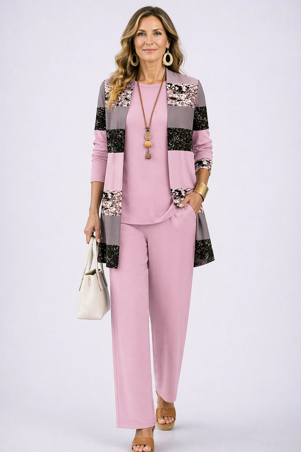 Bridget – Blush Pink Colour-Block Three-Piece Set - view 1