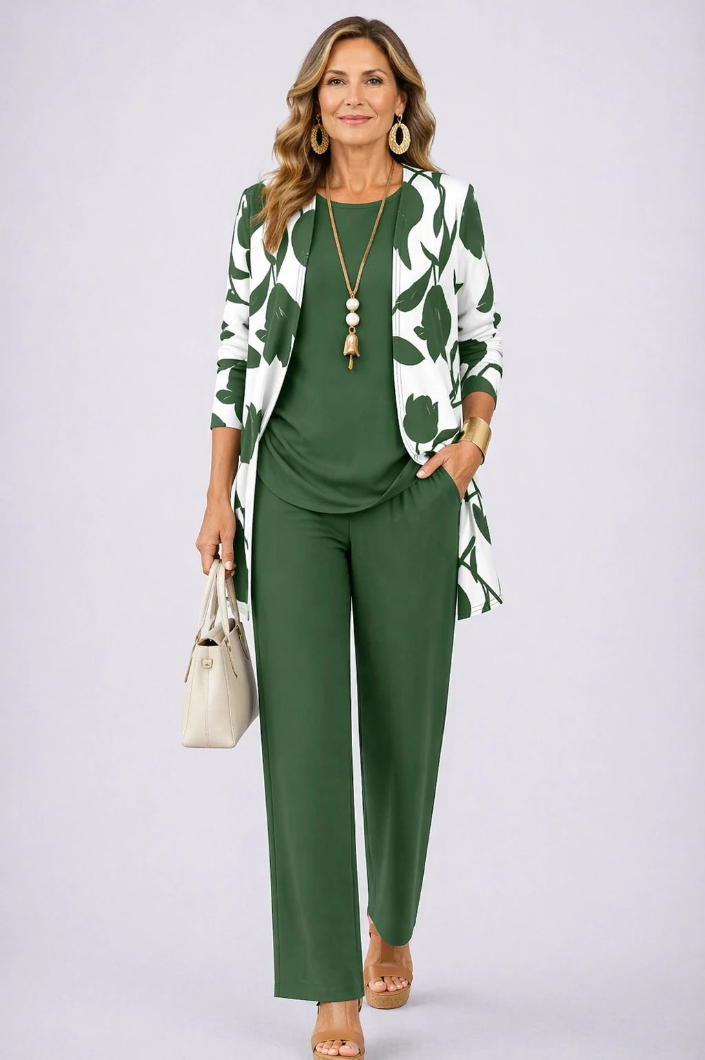Celia – Bottle Green Leaf Three-Piece Set - view 1