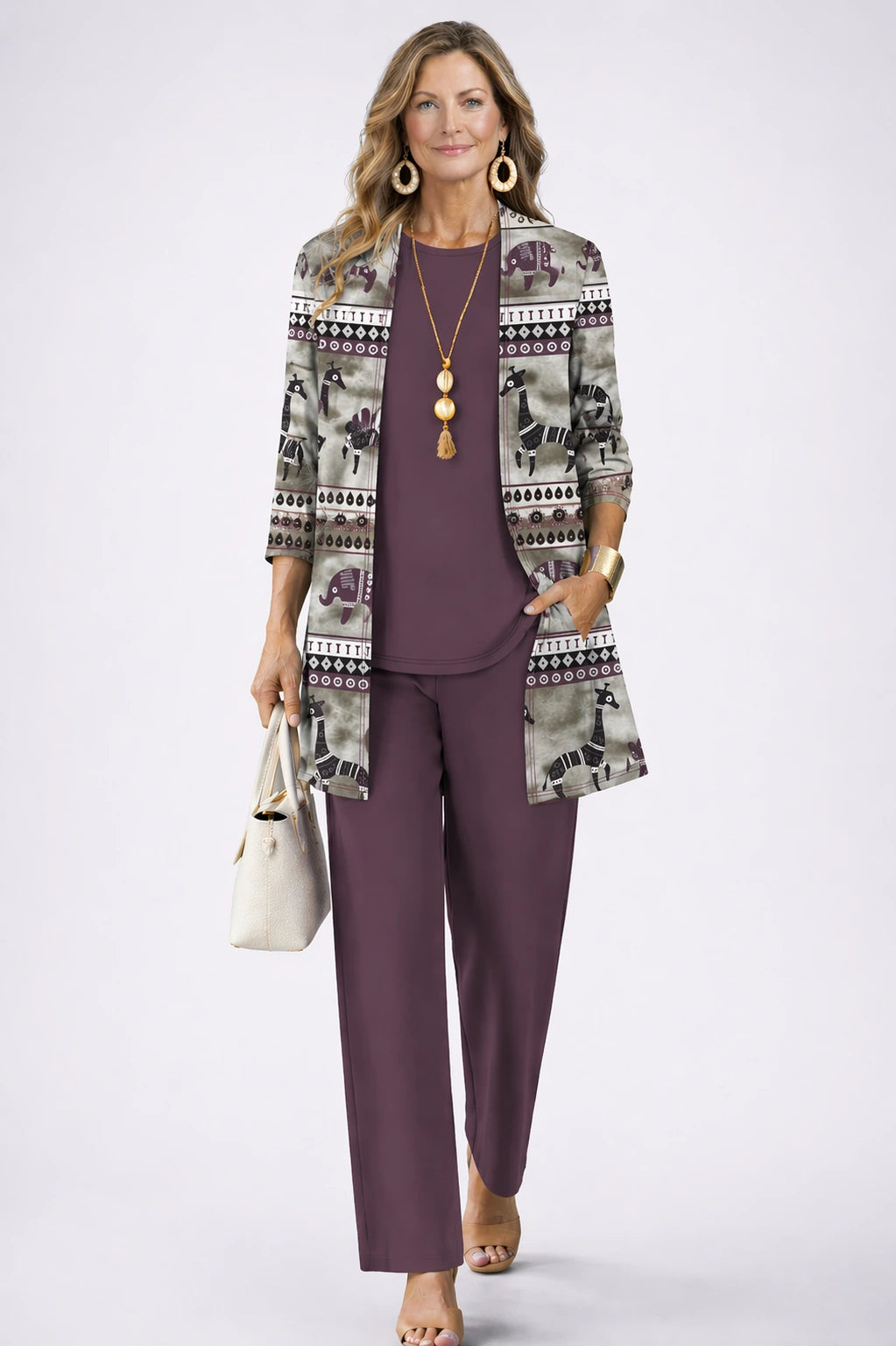 Philomena – Plum Geometric Three-Piece Set - view 1