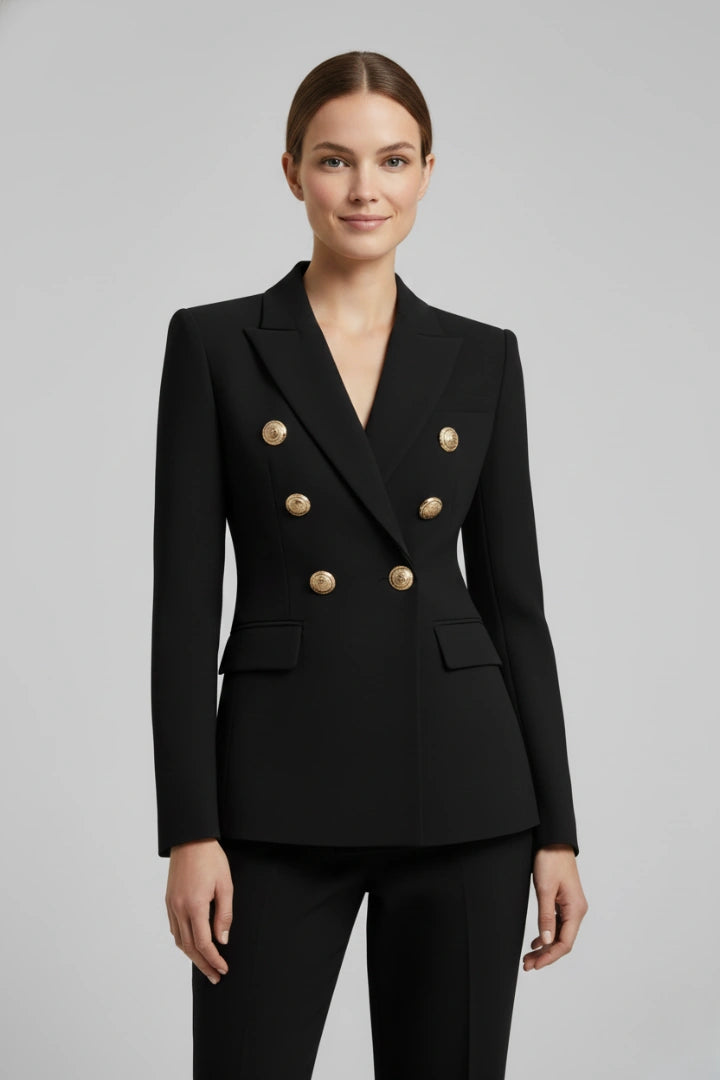 Audrey – Double-Breasted Gold Button Blazer