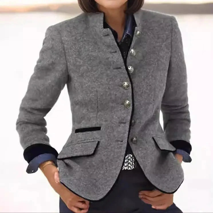 Harriet – Stand Collar Piped Blazer - Gray
