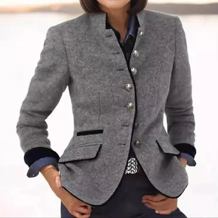 Harriet – Stand Collar Piped Blazer - Gray