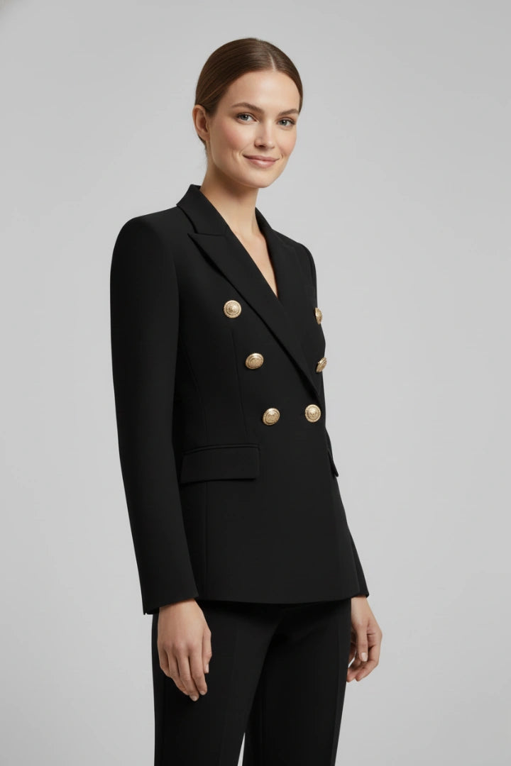 Audrey – Double-Breasted Gold Button Blazer
