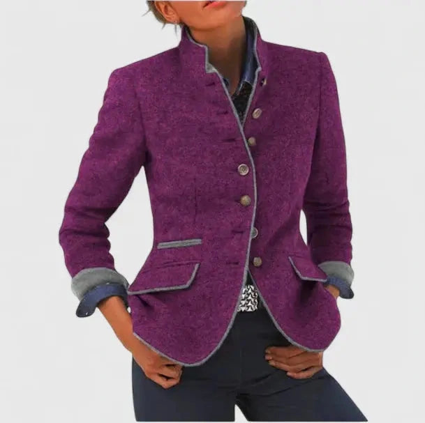 Harriet – Stand Collar Piped Blazer - Purple