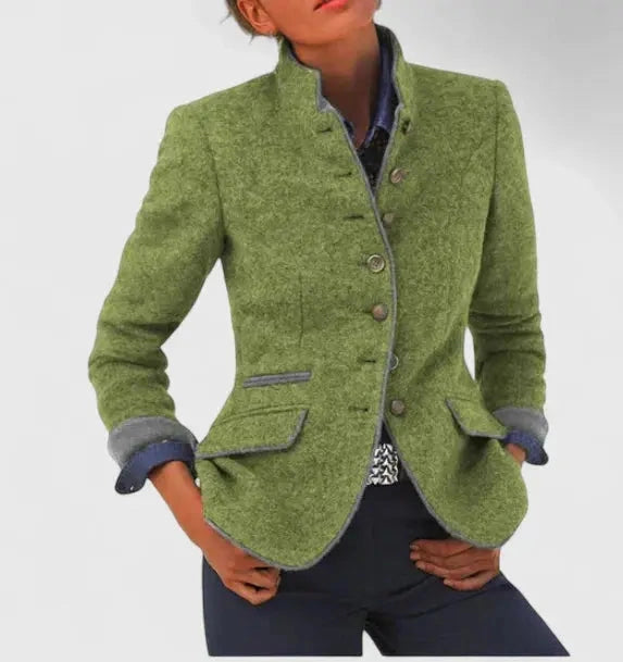 Harriet – Stand Collar Piped Blazer - Green
