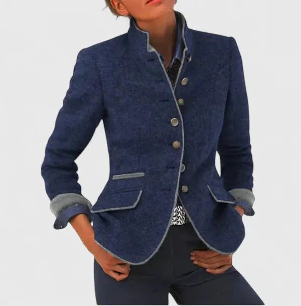 Harriet – Stand Collar Piped Blazer - Blue
