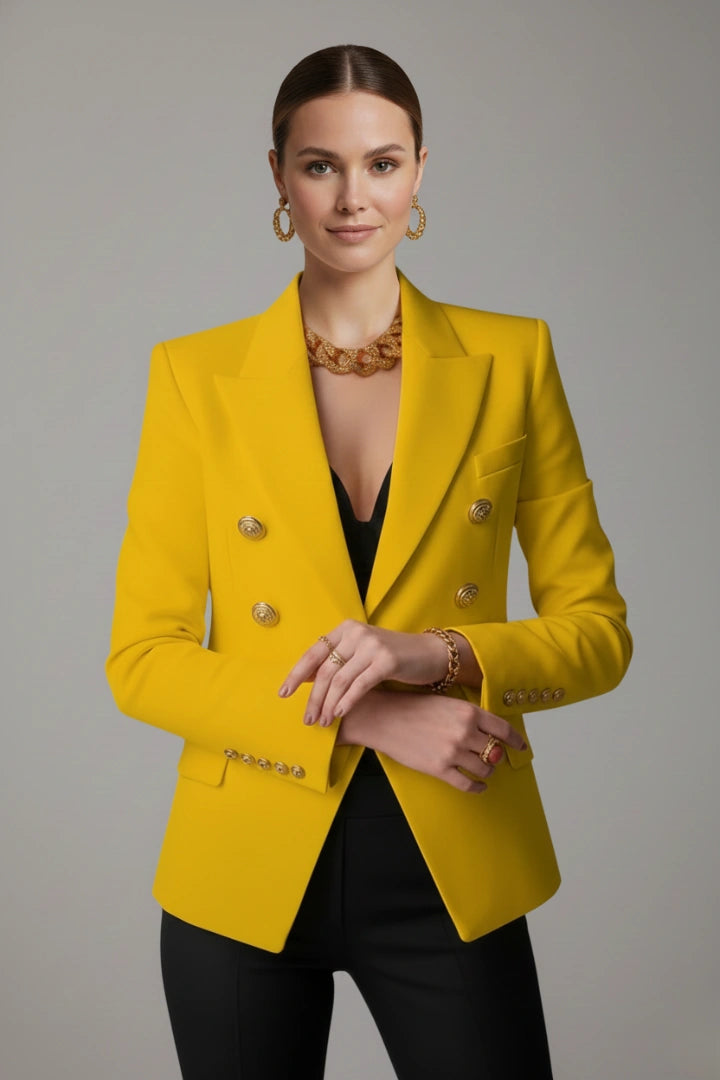 Audrey – Double-Breasted Gold Button Blazer - Yellow