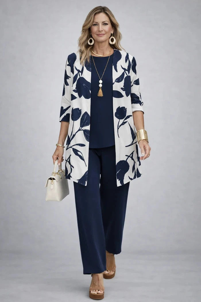 Jenilyn - Classic Elegance Three-Piece Set - Blue White