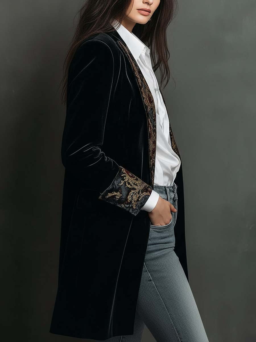 Théodora – Velvet Brocade Longline Blazer