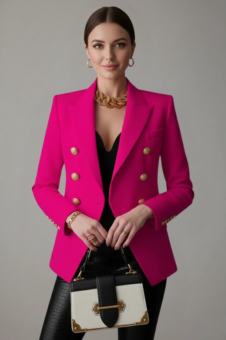 Audrey – Double-Breasted Gold Button Blazer - Pink