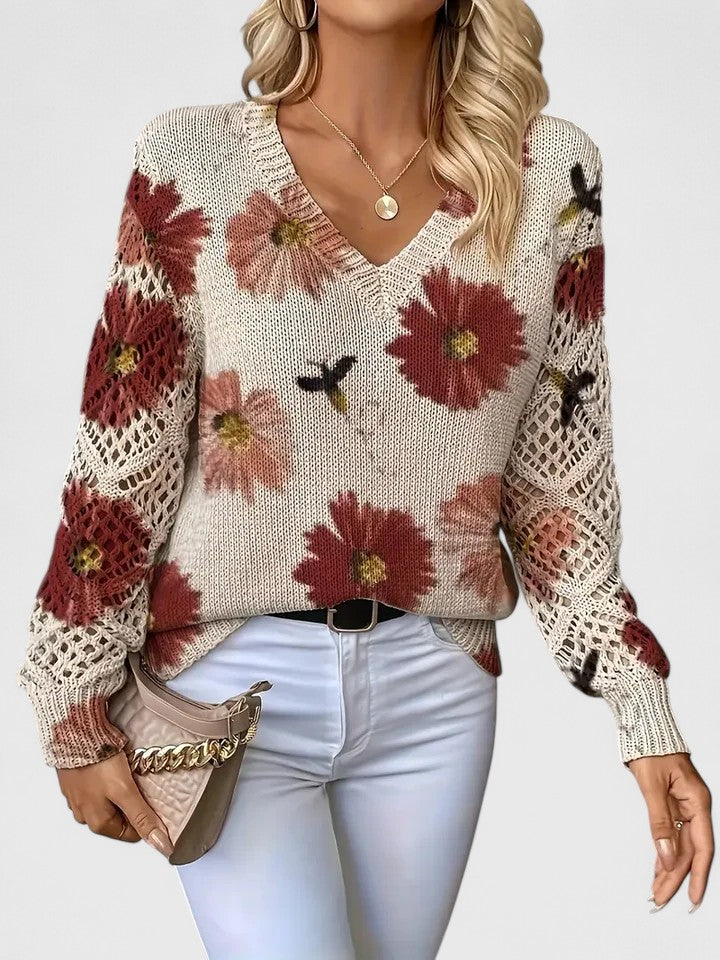 Aubrielynn – Floral Crochet-Sleeve Sweater