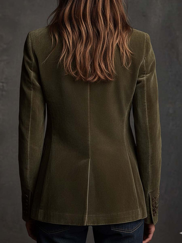 Fenella – Olive Velvet Embroidered Blazer