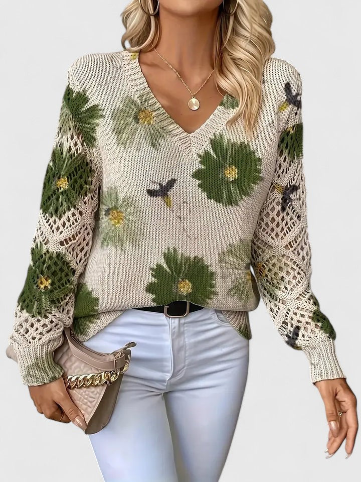 Aubrielynn – Floral Crochet-Sleeve Sweater