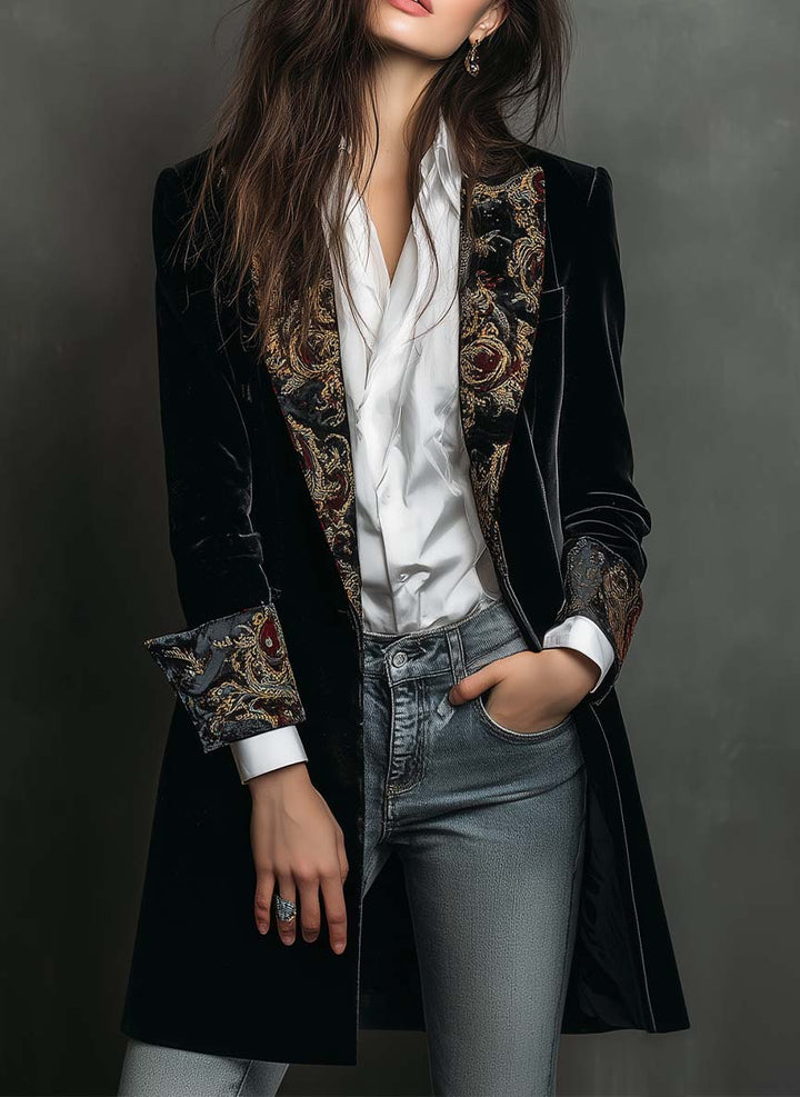 Théodora – Velvet Brocade Longline Blazer