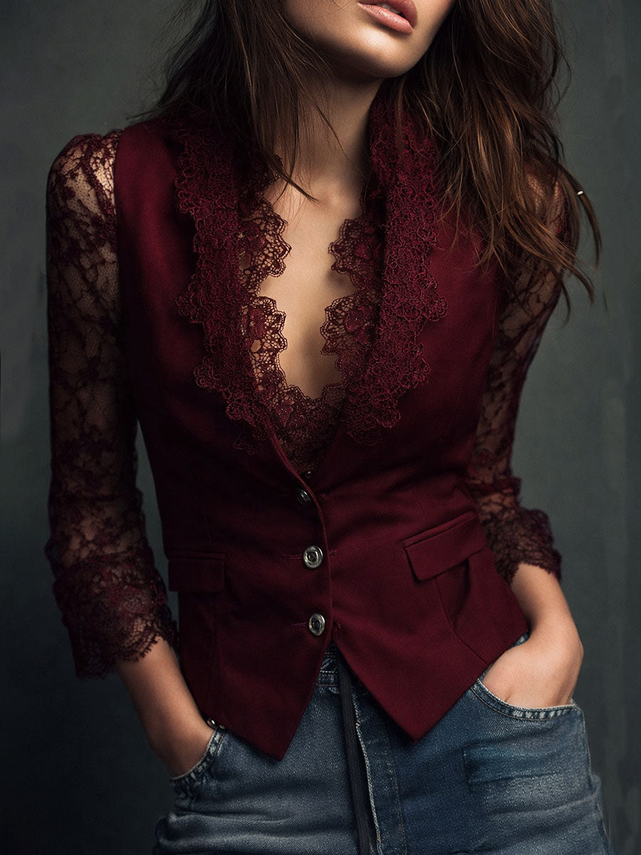 Odalys – Lace-Sleeve Tailored Blazer