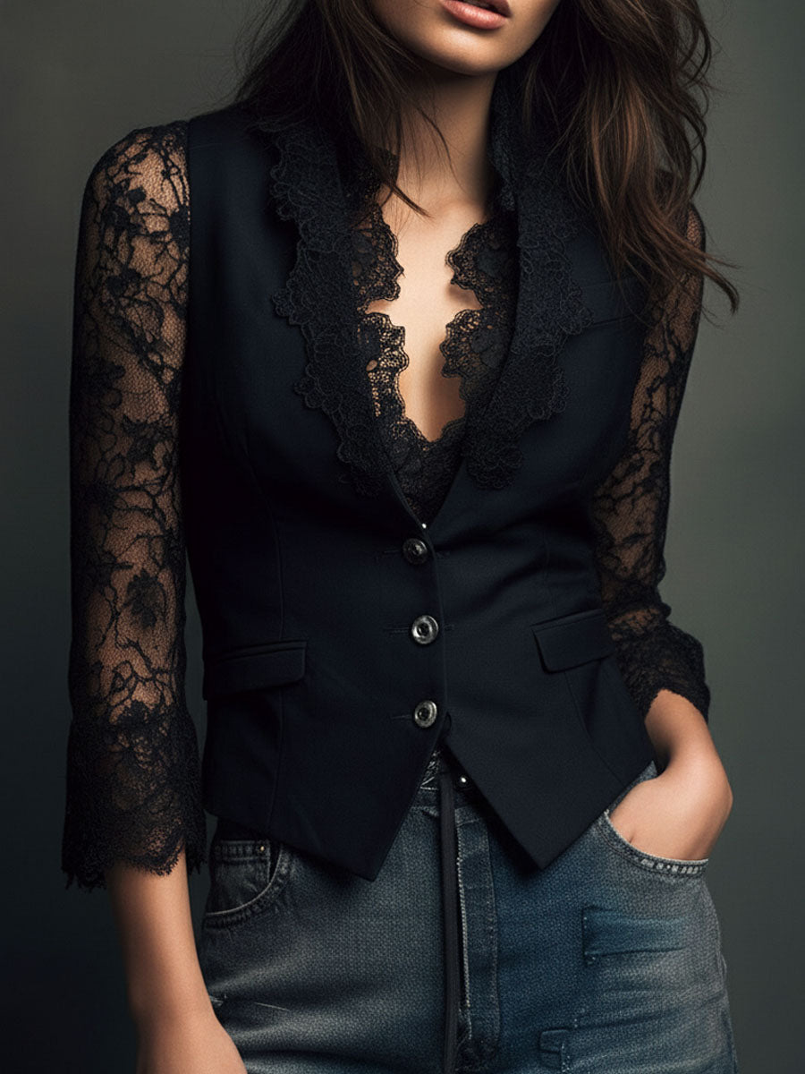 Odalys – Lace-Sleeve Tailored Blazer