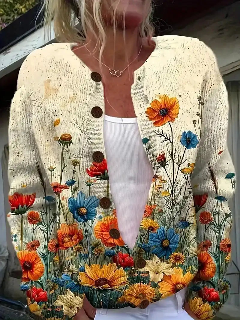 Junella™ | Vintage Print Cardigan - Wildflower Cream