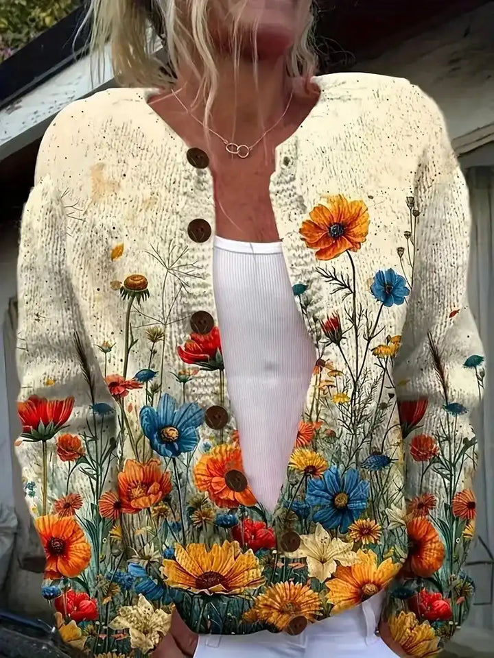 Junella™ | Vintage Print Cardigan - Wildflower Cream