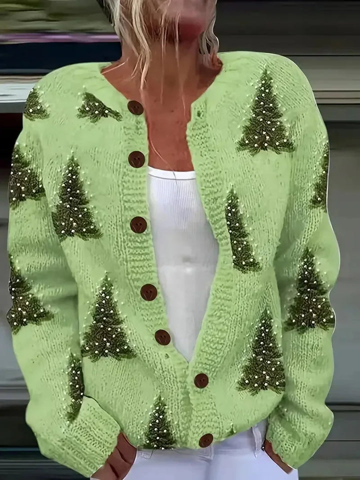 Junella™ | Vintage Print Cardigan - Pine Green