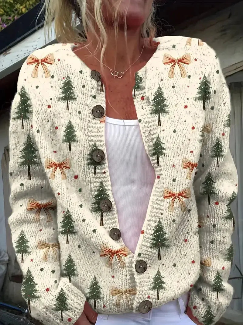 Junella™ | Vintage Print Cardigan - Snowy Pine