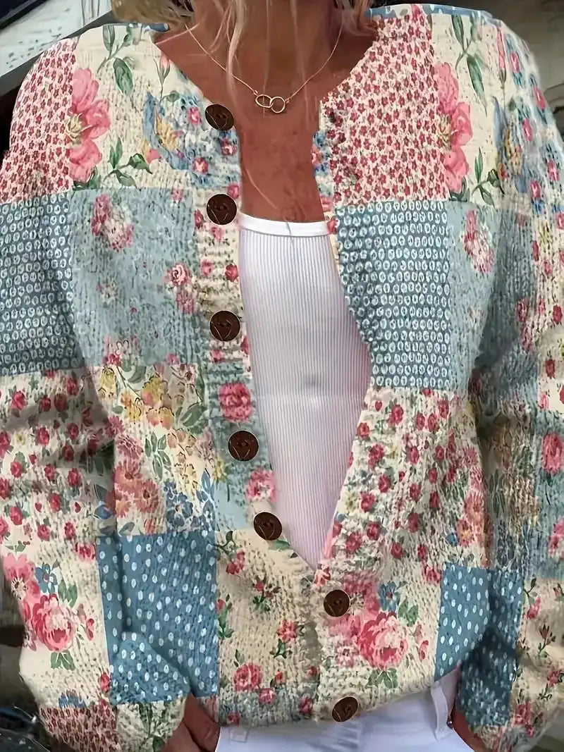 Junella™ | Vintage Print Cardigan - Country Patchwork