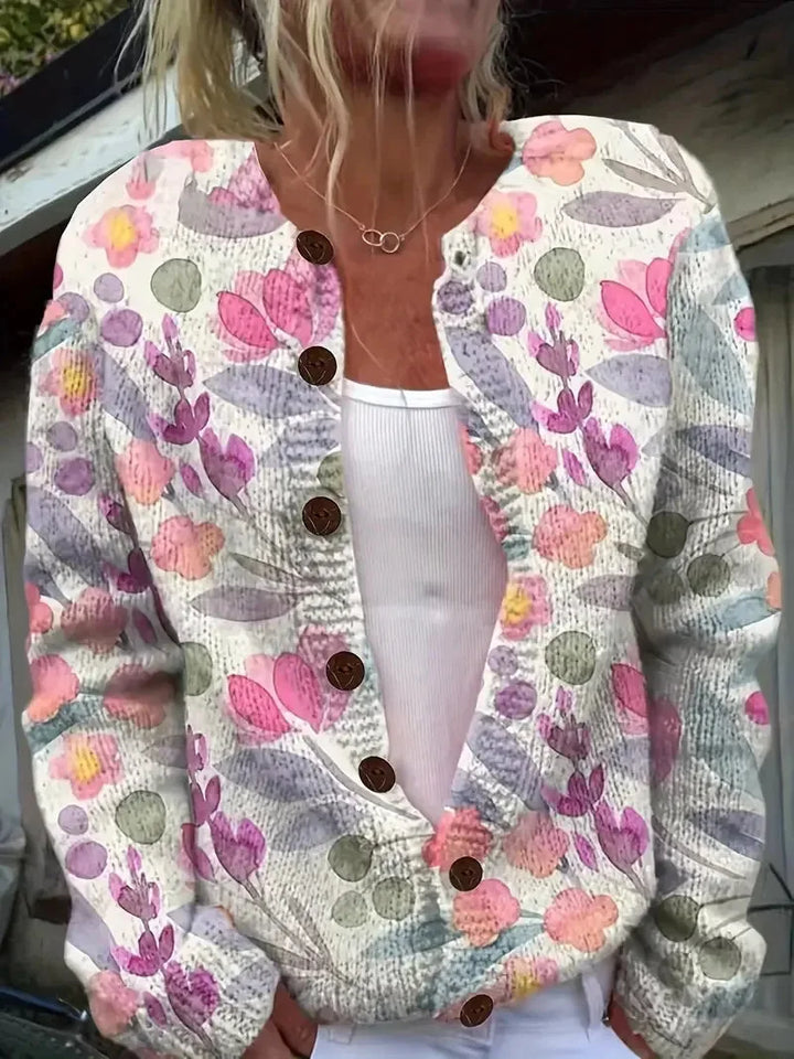 Junella™ | Vintage Print Cardigan - Pink Petal
