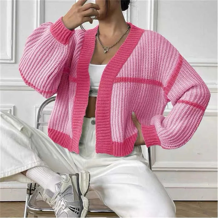 Thea – Ribbed Cardigan with Contrast Trim