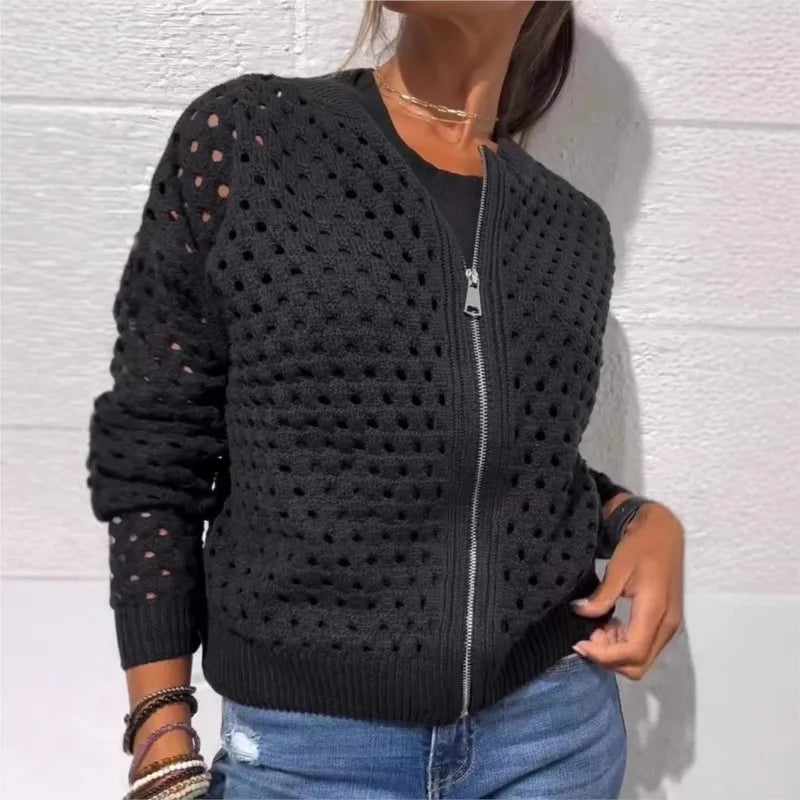 Fern – Open-Knit Zip Cardigan