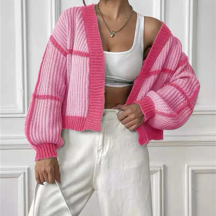 Thea – Ribbed Cardigan with Contrast Trim