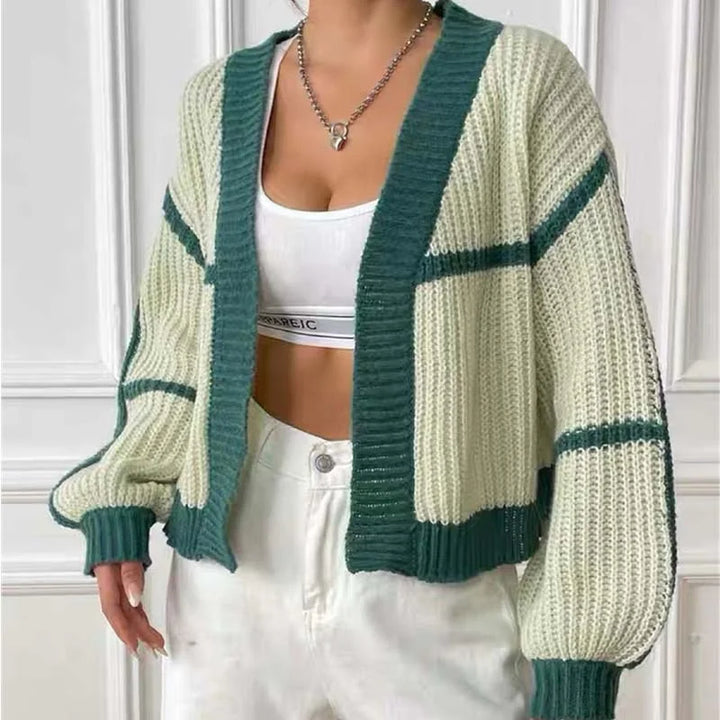 Thea – Ribbed Cardigan with Contrast Trim