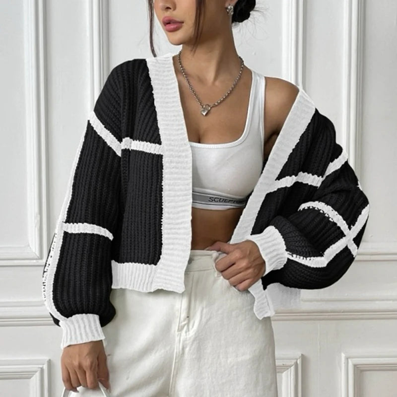 Thea – Ribbed Cardigan with Contrast Trim