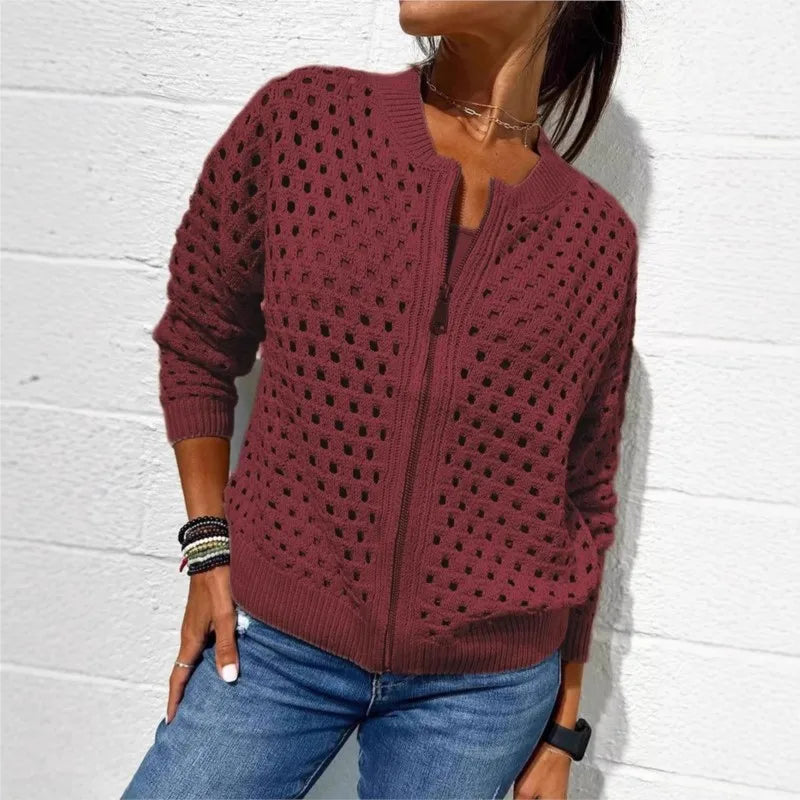 Fern – Open-Knit Zip Cardigan