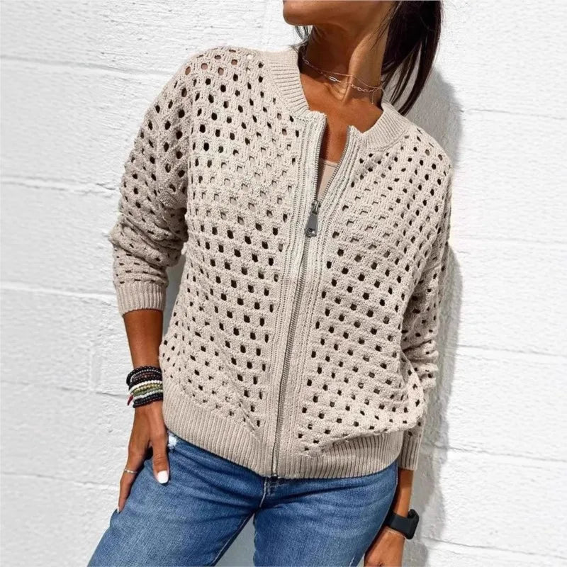 Fern – Open-Knit Zip Cardigan