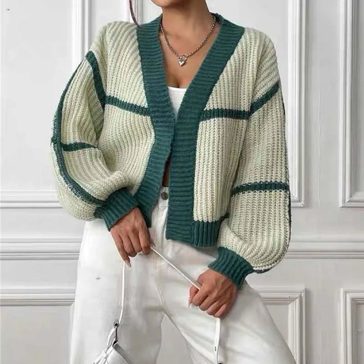 Thea – Ribbed Cardigan with Contrast Trim