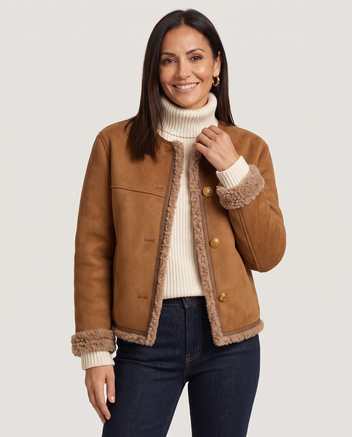 Ottilie – Plush Trim Suede Jacket