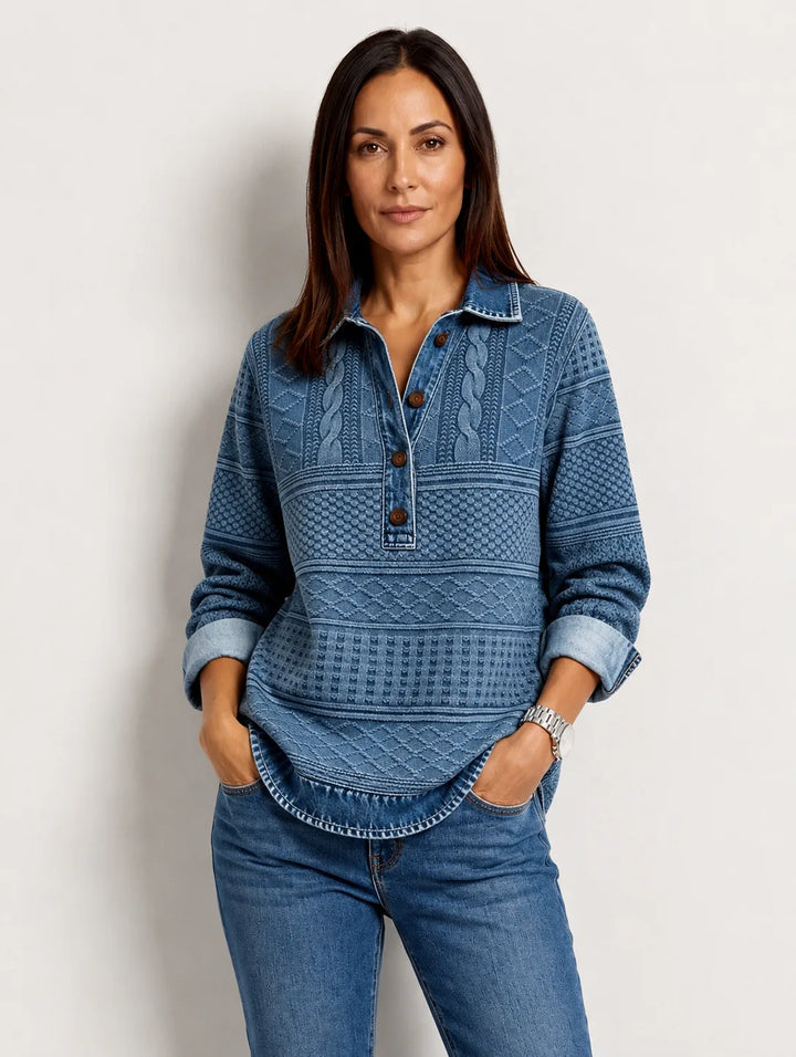 Azalea - Vintage Cable Knit Collared Jumper