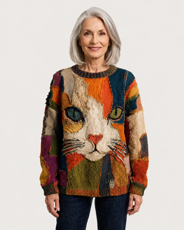 Zaira – Patchwork Cat Face Sweater