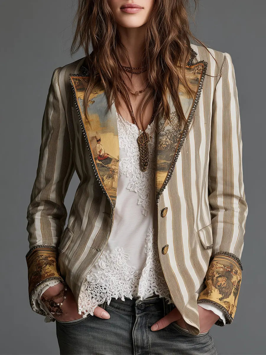 Rosalind – Striped Artful Lapel Blazer
