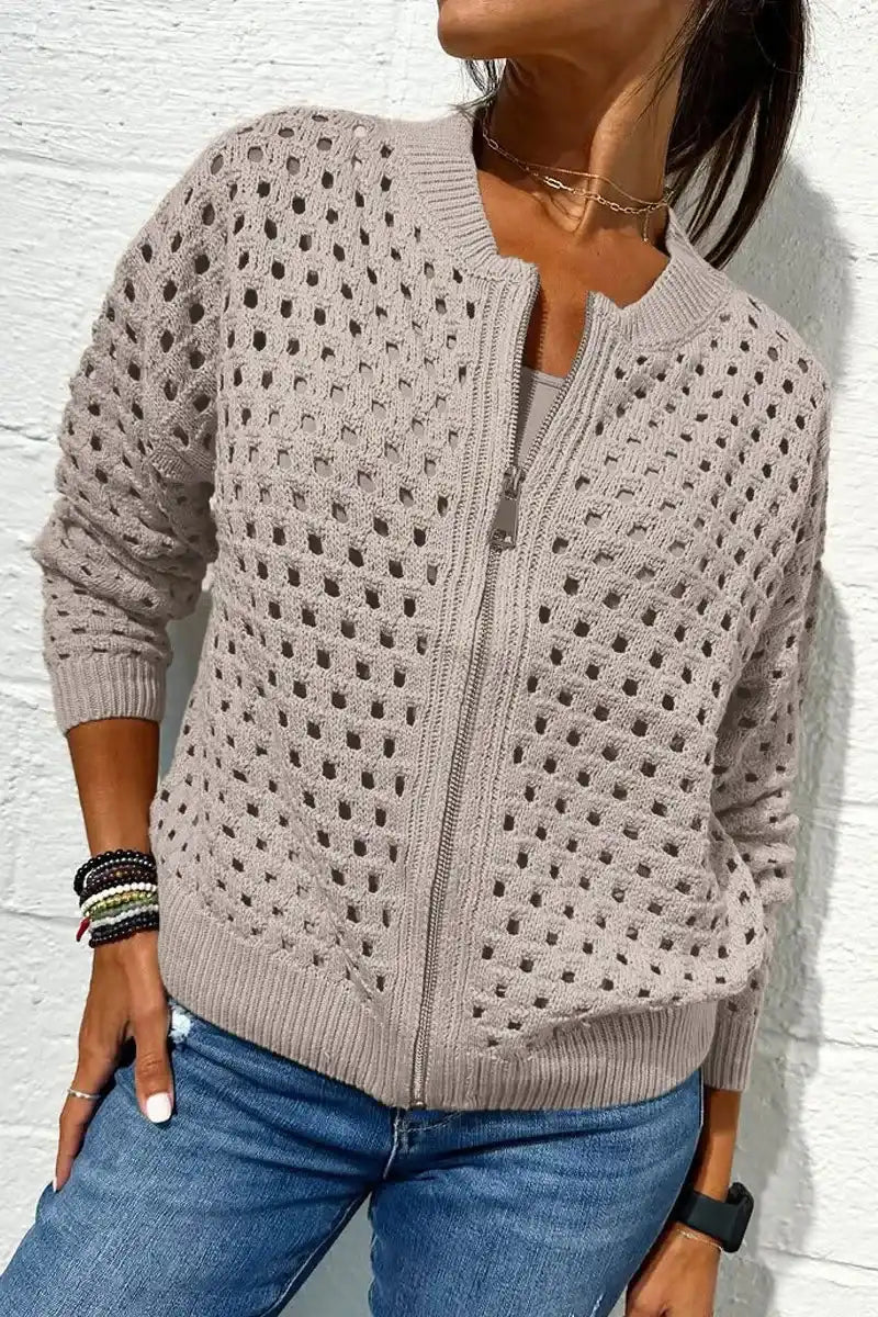 Fern – Open-Knit Zip Cardigan