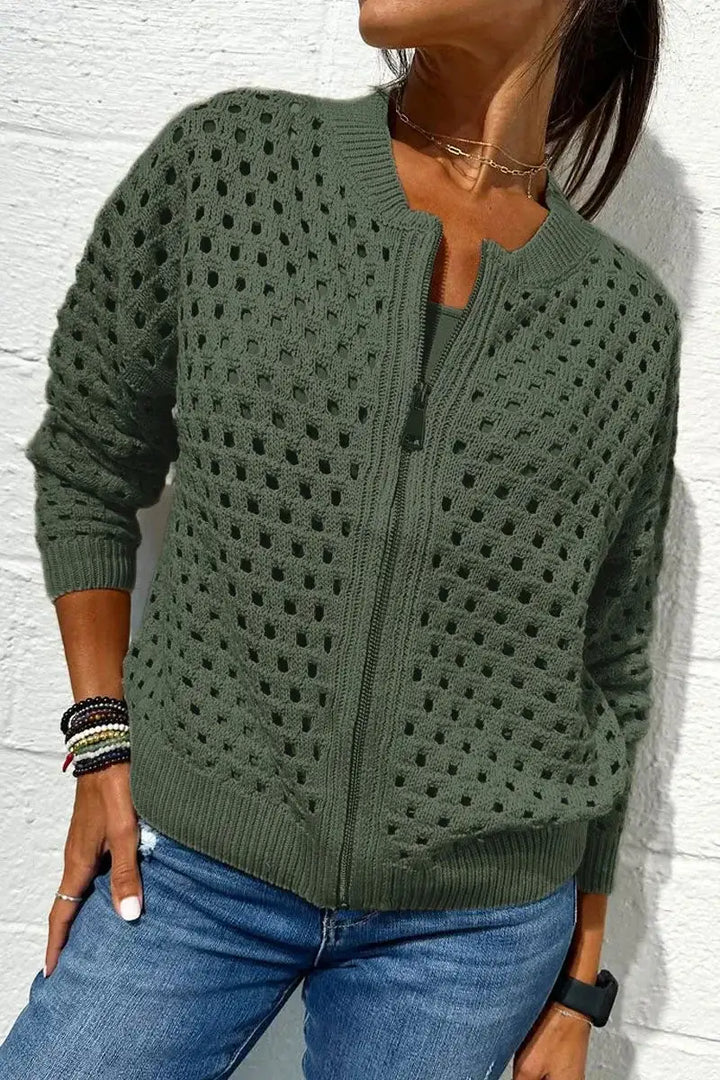 Fern – Open-Knit Zip Cardigan