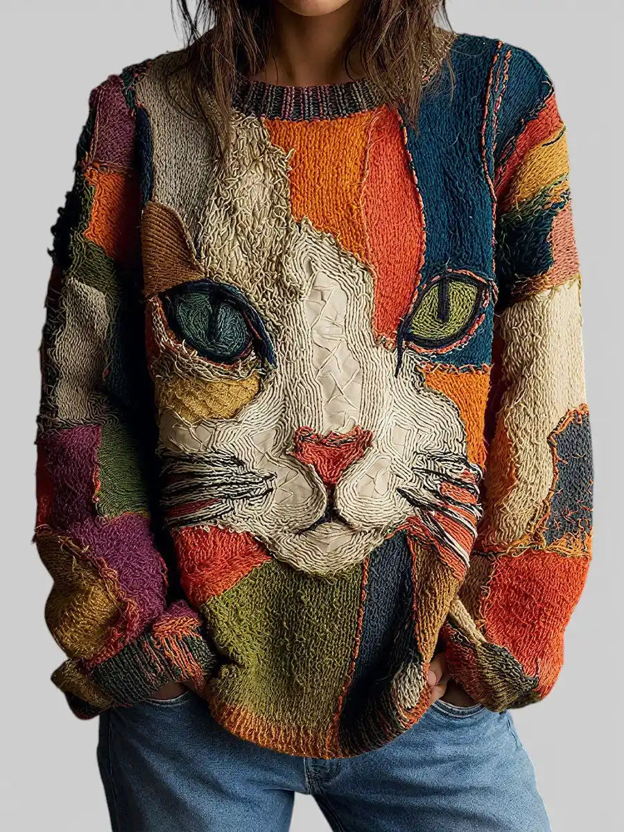 Zaira – Patchwork Cat Face Sweater
