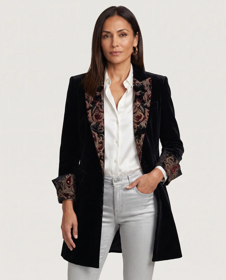 Théodora – Velvet Brocade Longline Blazer