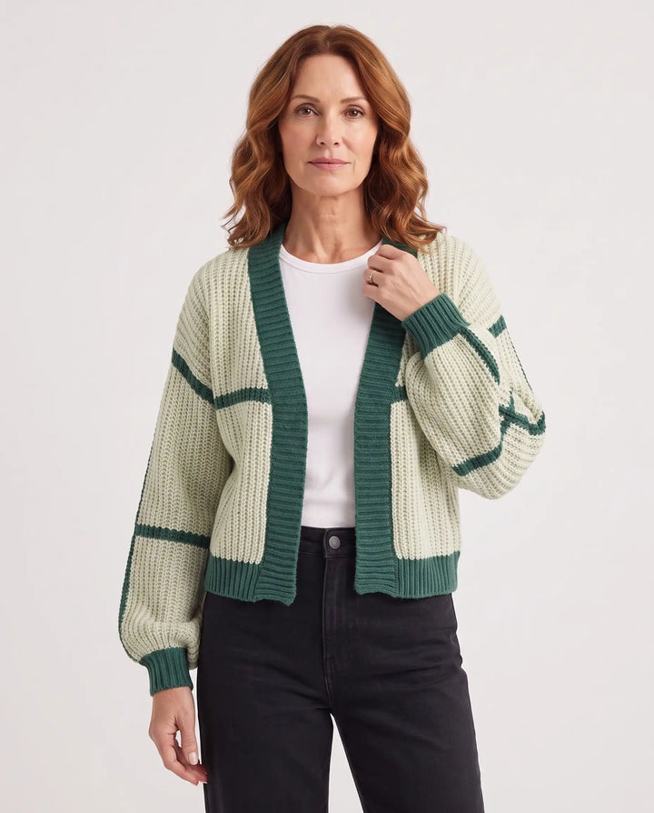 Thea – Ribbed Cardigan with Contrast Trim