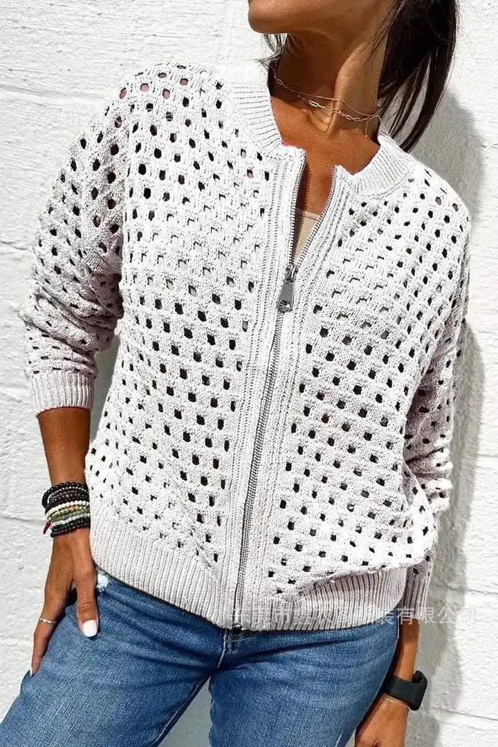 Fern – Open-Knit Zip Cardigan
