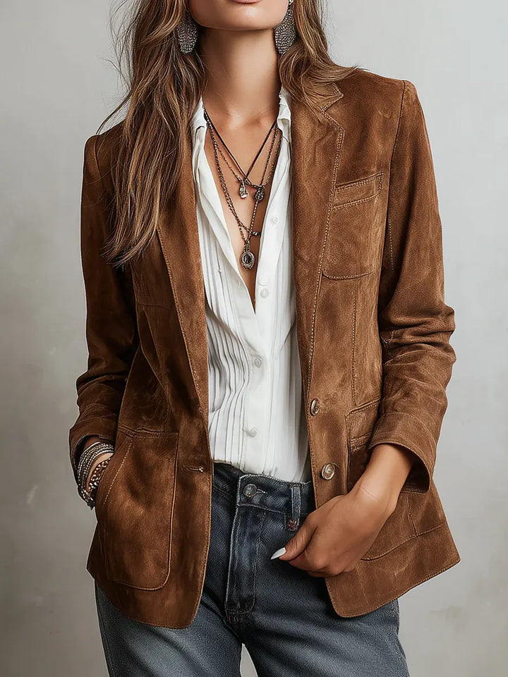 Marisol – Suede Contrast-Stitch Blazer