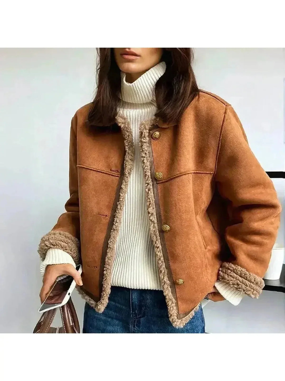 Ottilie – Plush Trim Suede Jacket