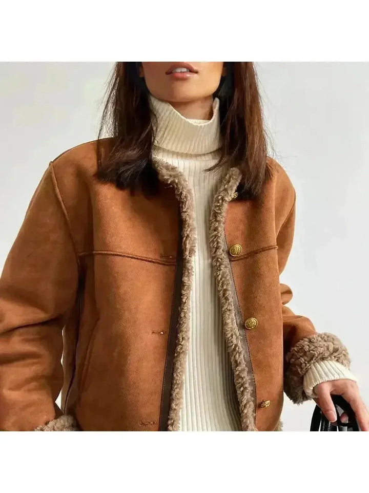 Ottilie – Plush Trim Suede Jacket