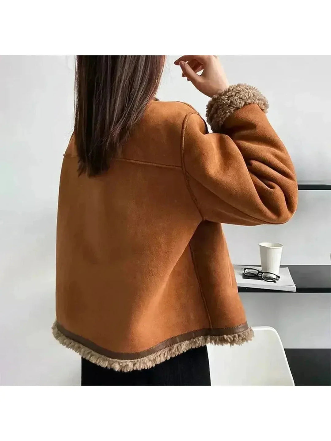 Ottilie – Plush Trim Suede Jacket